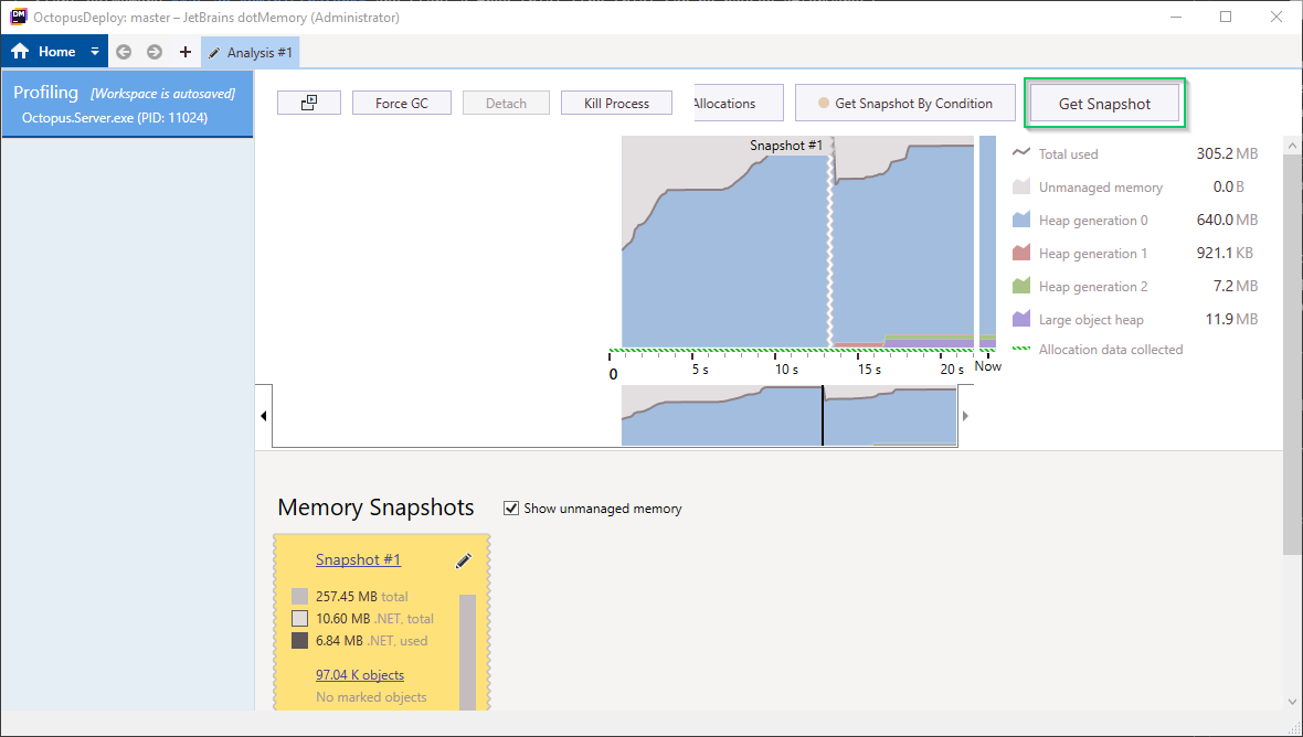 dotMemory take snapshot