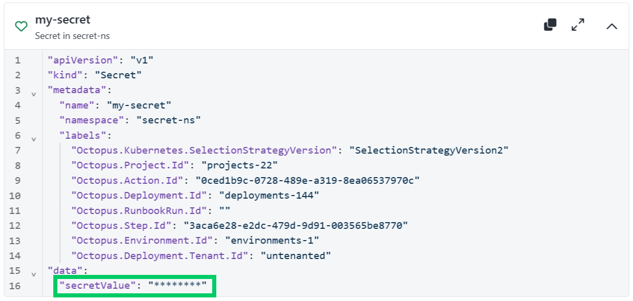 A screenshot of an obfuscated Kubernetes Secret manifests 