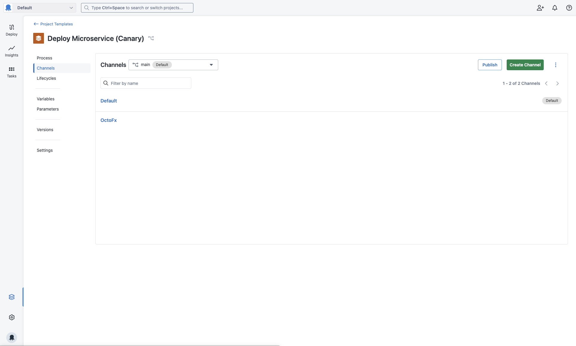 Channels in project templates